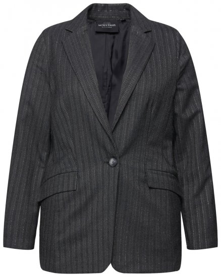 Ulla Popken 832935 Blazer mit Fischgratmuster und Metallic-Glanz Grau - Blazer - Blazer für Frauen in Großgrößen