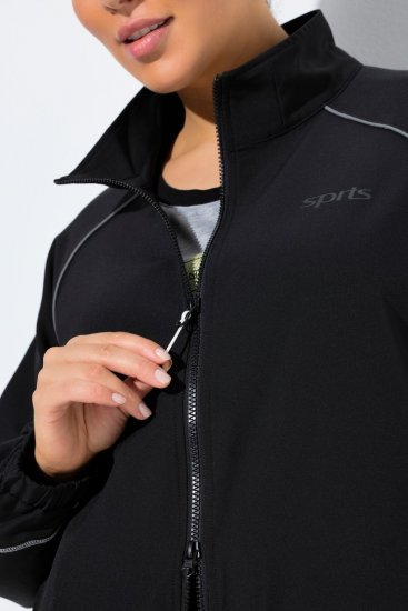 Ulla Popken 833237 Sportjacke mit Reflektordetails Schwarz - Jacken - Große Jacken für Damen
