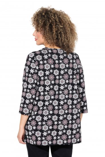Ulla Popken Snowflake Print 3/4 Sleeve A-Line Tee Black - Bedruckte T-shirts für damen - 