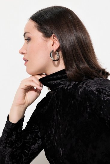 Ulla Popken 834234 Samtkleid mit Rollkragen Schwarz - Abendkleider - Abendkleider für Damen in großen Größen