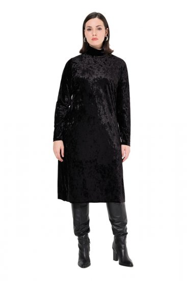 Ulla Popken 834234 Samtkleid mit Rollkragen Schwarz - Abendkleider - Abendkleider für Damen in großen Größen