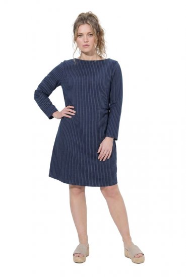 Ulla Popken 834371 Gestreiftes Sweatkleid Dunkelblau - Sweatkleider - 