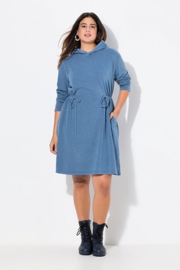 Ulla Popken 834536 Sweatkleid mit Kapuze Denimblau - Sweatkleider - 
