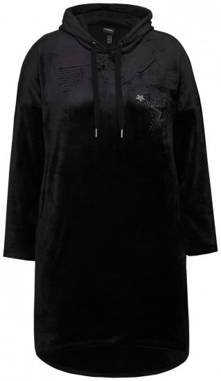 Ulla Popken 834550 Langärmliges Kleid mit Kapuze Schwarz - Sweatkleider - 