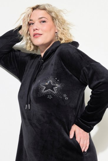 Ulla Popken 834550 Langärmliges Kleid mit Kapuze Schwarz - Sweatkleider - 