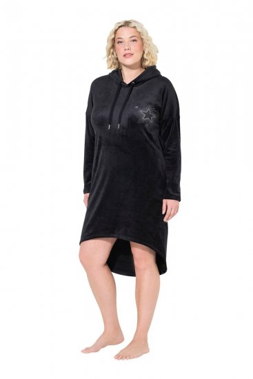 Ulla Popken 834550 Langärmliges Kleid mit Kapuze Schwarz - Sweatkleider - 