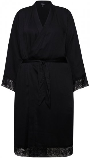 Ulla Popken 834837 Kimono-Bademantel mit Spitze Schwarz - Morgenmäntel & Bademäntel - 
