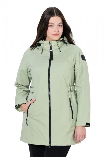 Ulla Popken 835132 HYPRAR Funktionsjacke in A-Linie mit abnehmbarer Kapuze Helles Salbeigrün - Jacken - Große Jacken für Damen