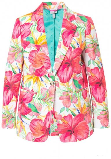 Ulla Popken 835230 Geblümter Baumwollblazer Rot - Blazer - Blazer für Frauen in Großgrößen