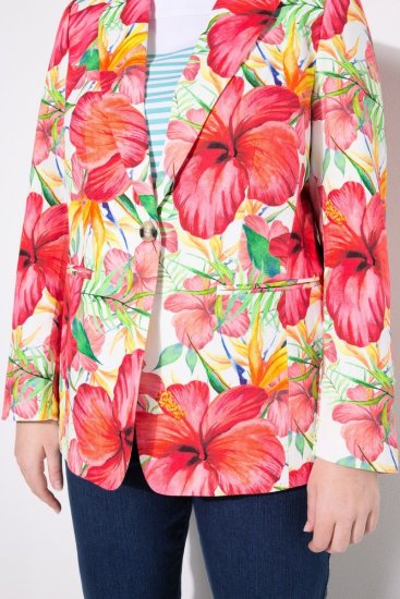 Ulla Popken 835230 Geblümter Baumwollblazer Rot - Blazer - Blazer für Frauen in Großgrößen