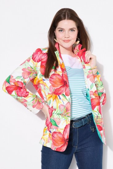 Ulla Popken 835230 Geblümter Baumwollblazer Rot - Blazer - Blazer für Frauen in Großgrößen