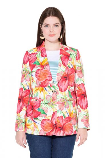 Ulla Popken 835230 Geblümter Baumwollblazer Rot - Blazer - Blazer für Frauen in Großgrößen