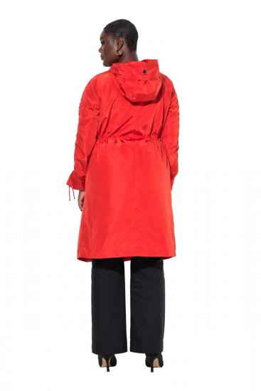 Ulla Popken 835277 Langer wasserabweisender Mantel mit Kapuze Rot - Mäntel - Große Größen: Mäntel für Damen