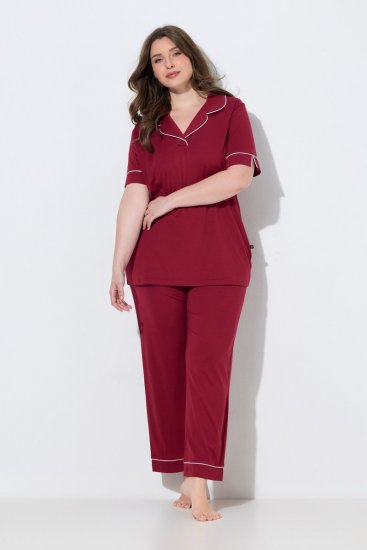 Ulla Popken 835397 Pyjama mit kurzen Ärmeln und Hemdkragen Flieder - Pyjama/Loungewear - 