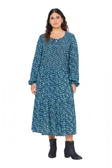 Ulla Popken 835713 Geblümtes Kleid Dunkelblau - Maxikleider - Große Größen: Lange Maxikleider