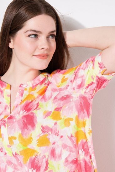 Ulla Popken 836739 Geblümtes Kleid aus Leinenmix Weiß - Sommerkleider - Große Größen: Leichte Sommerkleider