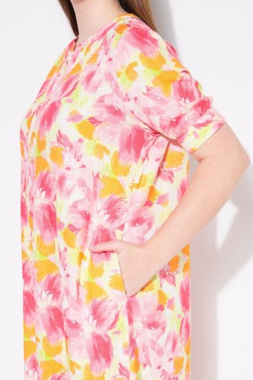 Ulla Popken 836739 Geblümtes Kleid aus Leinenmix Weiß - Sommerkleider - Große Größen: Leichte Sommerkleider