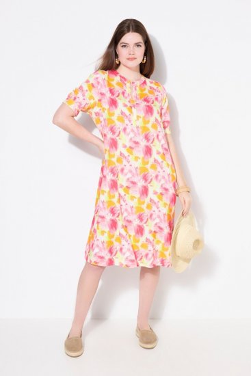 Ulla Popken 836739 Geblümtes Kleid aus Leinenmix Weiß - Sommerkleider - Große Größen: Leichte Sommerkleider