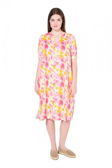 Ulla Popken 836739 Geblümtes Kleid aus Leinenmix Weiß - Sommerkleider - Große Größen: Leichte Sommerkleider