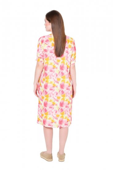 Ulla Popken 836739 Geblümtes Kleid aus Leinenmix Weiß - Sommerkleider - Große Größen: Leichte Sommerkleider
