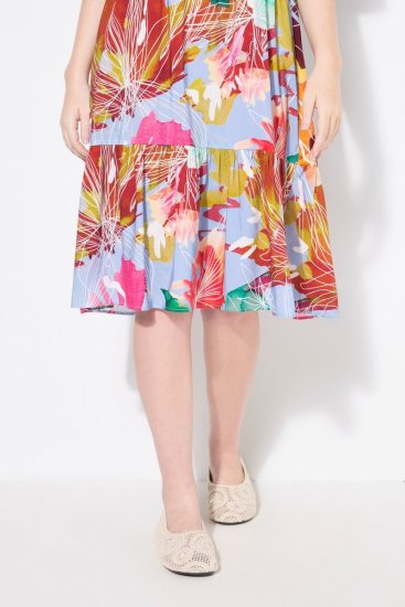 Ulla Popken 836746 Geblümtes Midikleid mit Volants Hellblau - Midikleider - Midikleider in großen Größen