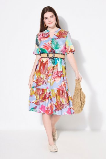 Ulla Popken 836746 Geblümtes Midikleid mit Volants Hellblau - Midikleider - Midikleider in großen Größen