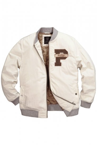 JP1880 836786 Collegejacke mit Emblem Cremeweiß - Herren jacken - Herren Jacken in großen Größen