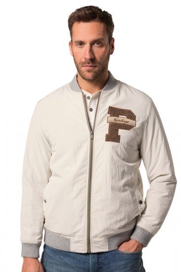 JP1880 836786 Collegejacke mit Emblem Cremeweiß - Herren jacken - Herren Jacken in großen Größen