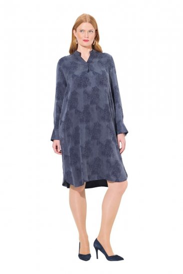 Ulla Popken 837069 Geblümtes Kleid Dunkelblau - Midikleider - Midikleider in großen Größen