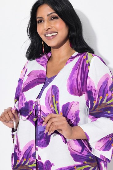 Ulla Popken 838105 Offene Jacke zum Binden Violett - Strickjacken - Strickjacken in großen Größen für Damen