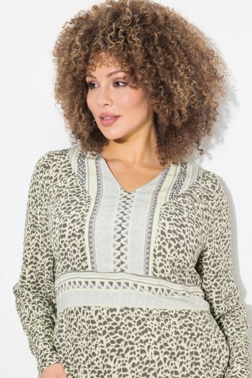 Ulla Popken 838120 Gemustertes Kleid mit V-Ausschnitt Hellgrün - Minikleider - Große Größen: Kurze Minikleider