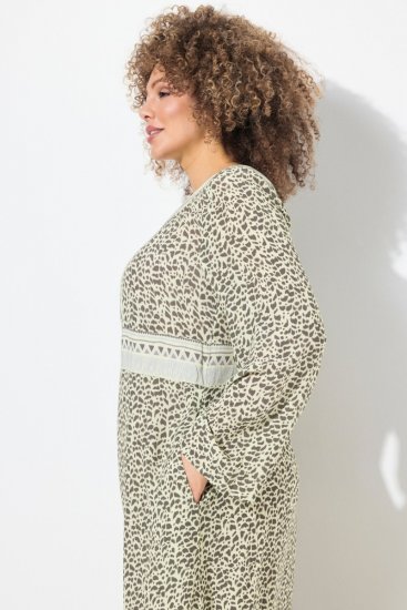 Ulla Popken 838120 Gemustertes Kleid mit V-Ausschnitt Hellgrün - Minikleider - Große Größen: Kurze Minikleider
