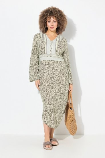 Ulla Popken 838120 Gemustertes Kleid mit V-Ausschnitt Hellgrün - Minikleider - Große Größen: Kurze Minikleider