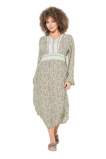 Ulla Popken 838120 Gemustertes Kleid mit V-Ausschnitt Hellgrün - Minikleider - Große Größen: Kurze Minikleider