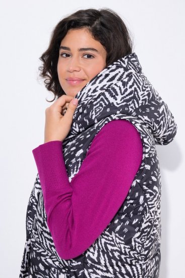 Ulla Popken 838435 Lange Steppweste mit Druck Schwarz - Westen - 