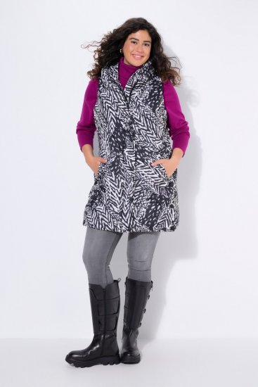 Ulla Popken 838435 Lange Steppweste mit Druck Schwarz - Westen - 