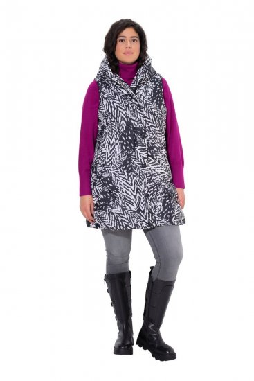 Ulla Popken 838435 Lange Steppweste mit Druck Schwarz - Westen - 