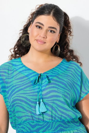 Ulla Popken 838483 Kleid mit Animal-Print Türkis - Sommerkleider - Große Größen: Leichte Sommerkleider