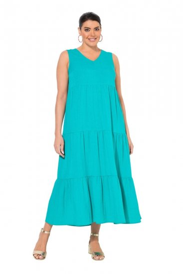 Ulla Popken 839135 Ärmelloses Maxikleid Türkis - Maxikleider - Große Größen: Lange Maxikleider