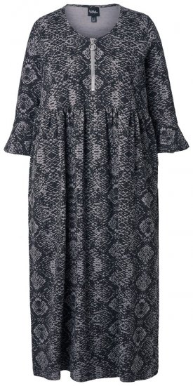 Ulla Popken 839518 Kleid mit Animal-Print und 3/4-Ärmeln Anthrazit - Maxikleider - Große Größen: Lange Maxikleider