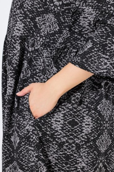 Ulla Popken 839518 Kleid mit Animal-Print und 3/4-Ärmeln Anthrazit - Maxikleider - Große Größen: Lange Maxikleider