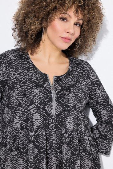 Ulla Popken 839518 Kleid mit Animal-Print und 3/4-Ärmeln Anthrazit - Maxikleider - Große Größen: Lange Maxikleider
