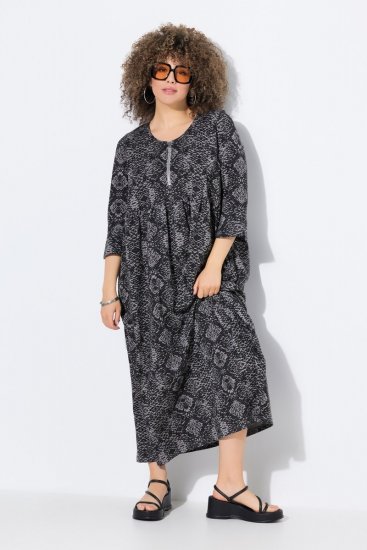 Ulla Popken 839518 Kleid mit Animal-Print und 3/4-Ärmeln Anthrazit - Maxikleider - Große Größen: Lange Maxikleider