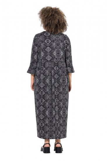 Ulla Popken 839518 Kleid mit Animal-Print und 3/4-Ärmeln Anthrazit - Maxikleider - Große Größen: Lange Maxikleider