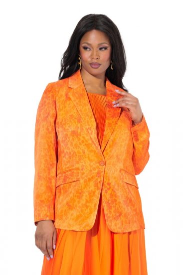 Ulla Popken 839607 Bedruckter Satinblazer Hellorange - Blazer - Blazer für Frauen in Großgrößen