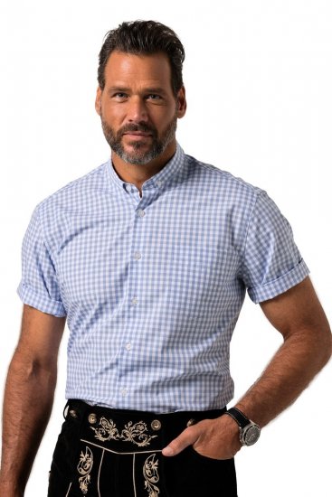 JP1880 Shirt Traditional Short Sleeve Checked Light Blue - Herrenhemden - Herrenhemden in großen Größen
