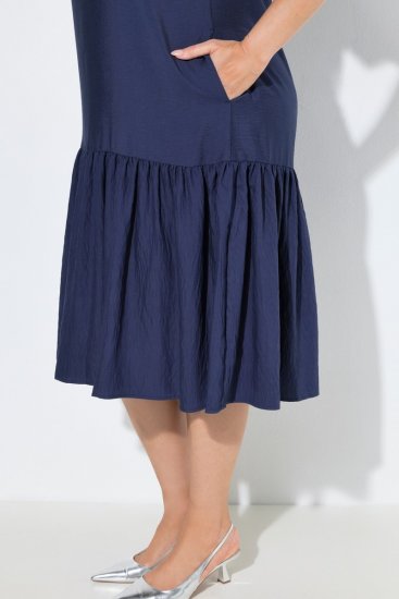 Ulla Popken 840367 Kurzärmliges Midikleid mit V-Ausschnitt Dunkelblau - Midikleider - Midikleider in großen Größen