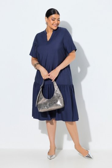Ulla Popken 840367 Kurzärmliges Midikleid mit V-Ausschnitt Dunkelblau - Midikleider - Midikleider in großen Größen