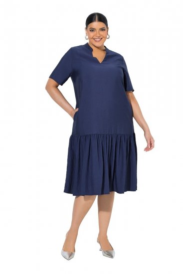 Ulla Popken 840367 Kurzärmliges Midikleid mit V-Ausschnitt Dunkelblau - Midikleider - Midikleider in großen Größen