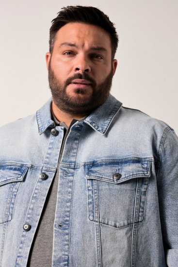Men+ 394 Jeansjacke mit Brusttaschen Hellblau - Herren jacken - Herren Jacken in großen Größen